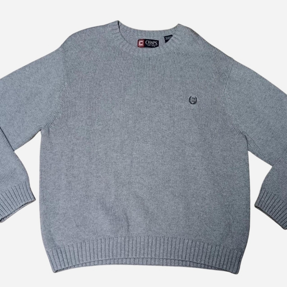 Chaps Light Gray Crewneck Knit Sweater